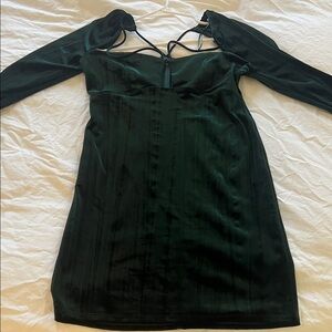 Zara Dark Green Velvet Long Sleeve Dress
